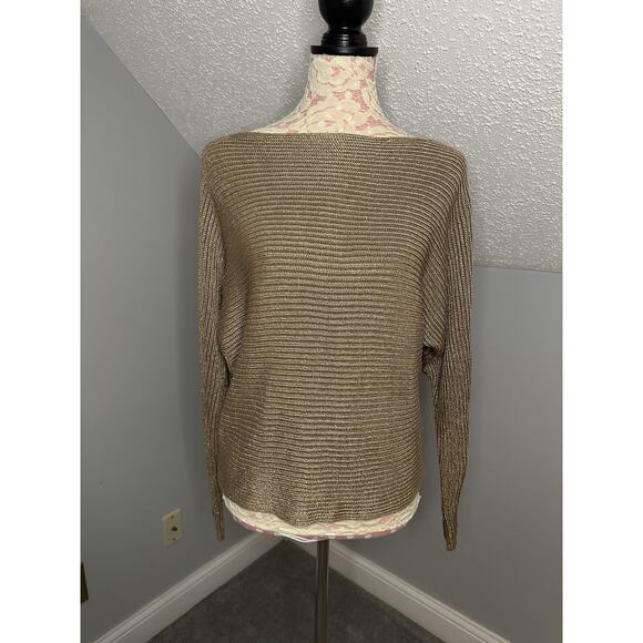 NWT Lauren Ralph Lauren Womens Dolman-Sleeve Boatneck Sweater Shiny Gold Size M - Picture 1 of 9